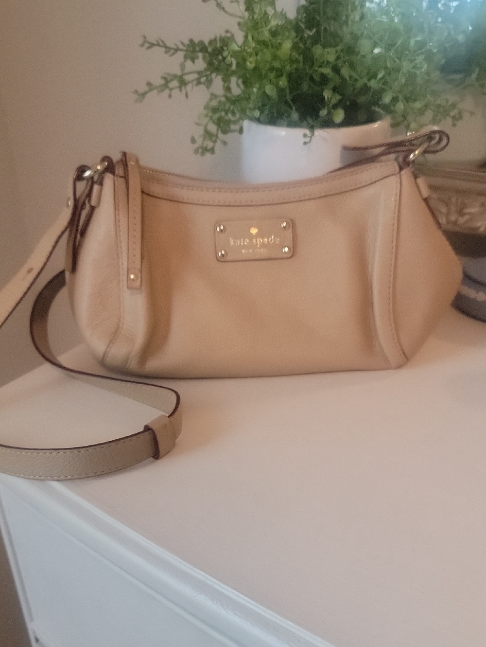 kate spade Cream Leather Crossbody Bag with Gold Hardware